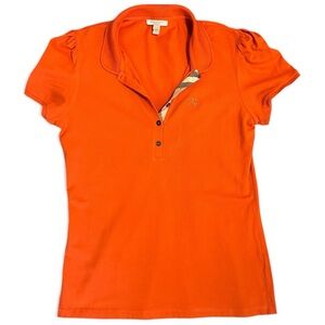 Burberry Brit Polo Shirt Blouse Top Orange Check Trim XL Holiday Gift Ready